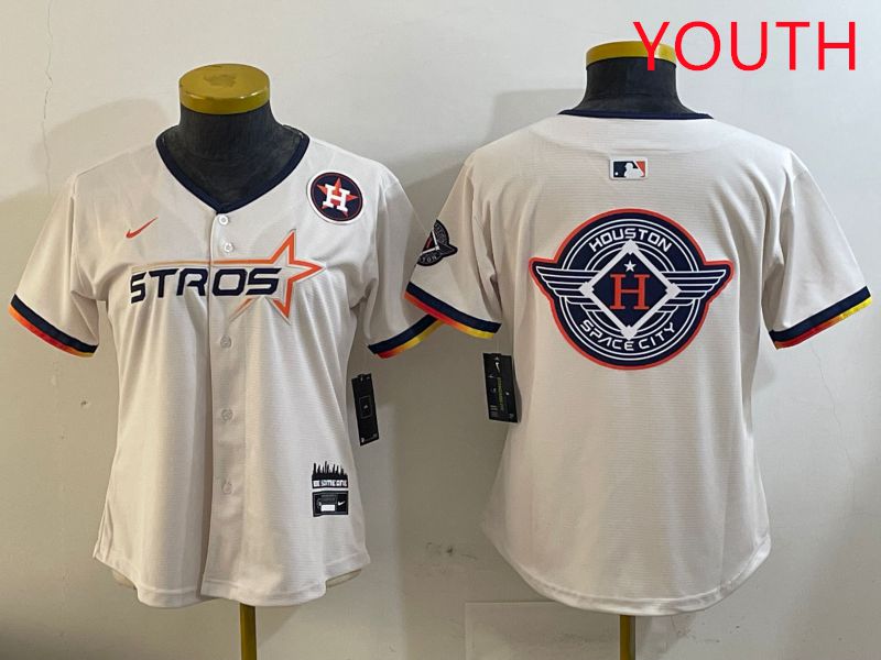 Youth Houston Astros Blank Cream Three generations Joint Name 2025 Nike MLB Jersey style 41028